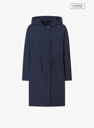 Blue parka in rainproof technical fabric