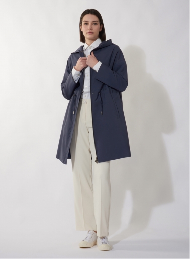 Blue parka in rainproof technical fabric