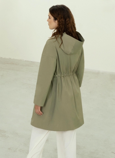 Military green parka in rainproof technical fabric