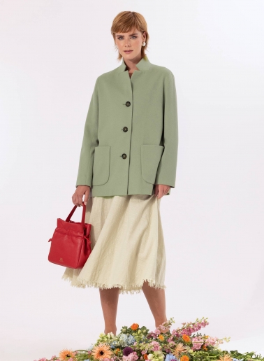 Giacca verde militare in pura lana con collo a rever rovesciato