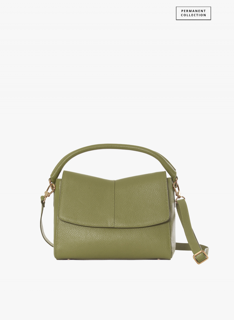 Borsa a mano in pelle verde militare