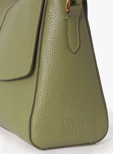 Borsa a mano in pelle verde militare