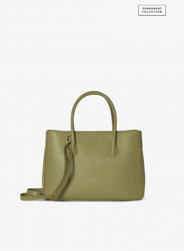 Borsa Tote in pelle verde militare