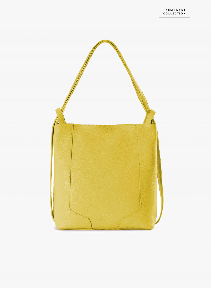Yellow genuine leather backpack