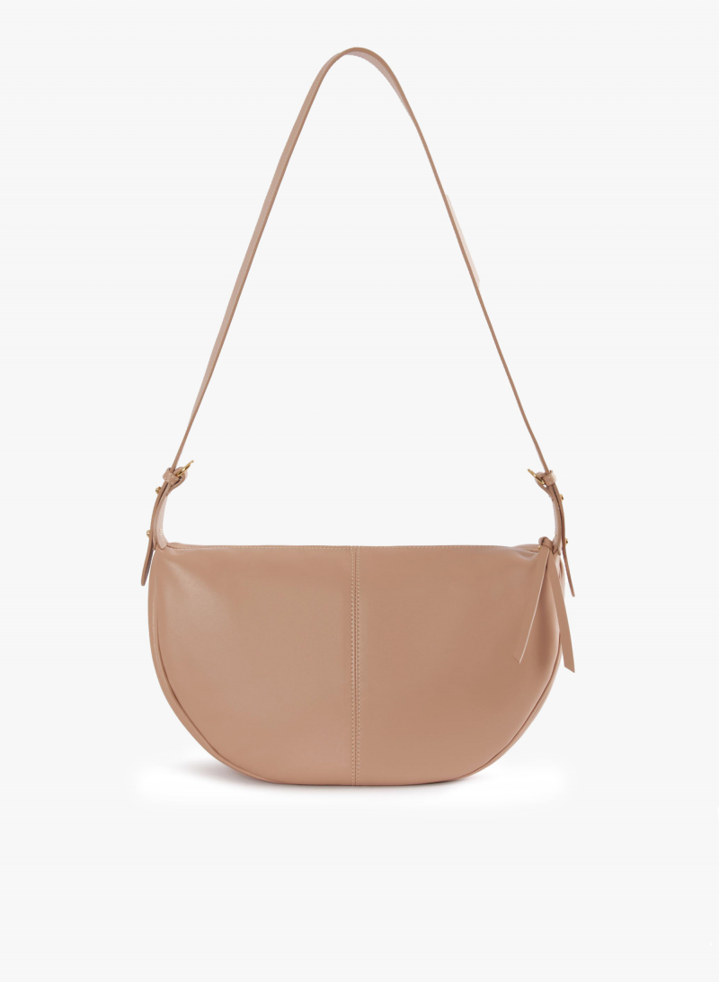 Halbmond-Handtasche aus glattem Leder in Puderrosa