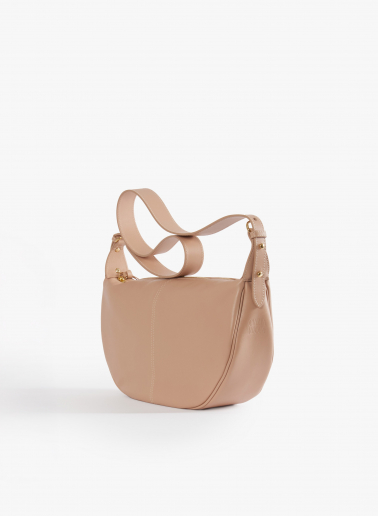 Halbmond-Handtasche aus glattem Leder in Puderrosa