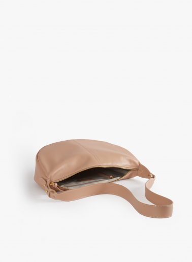 Halbmond-Handtasche aus glattem Leder in Puderrosa