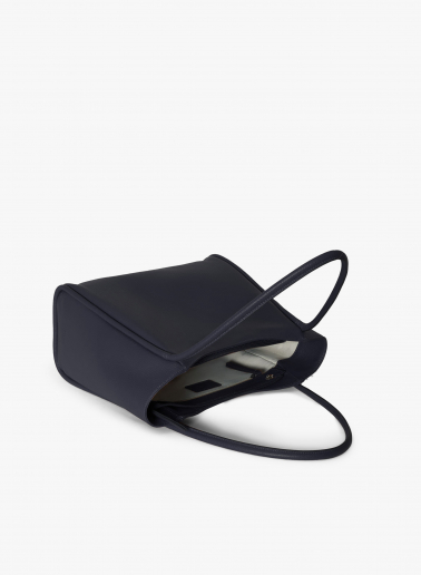 Blue genuine leather shopper bag
