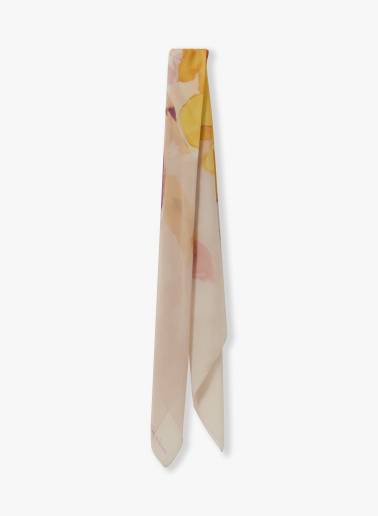 Yellow pure silk scarf with floral watercolor pattern