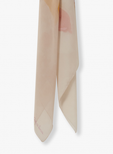 Yellow pure silk scarf with floral watercolor pattern