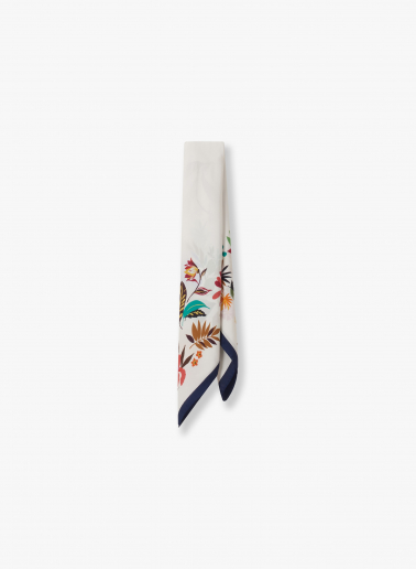 White pure silk scarf with floral pattern