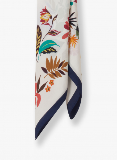 White pure silk scarf with floral pattern