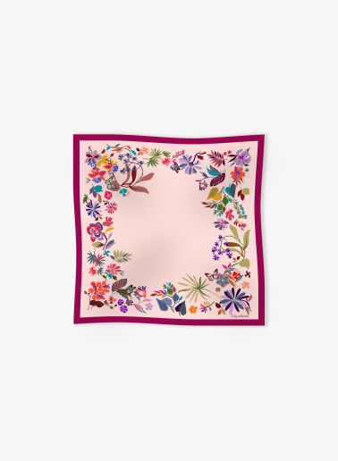 Pink pure silk scarf with floral pattern
