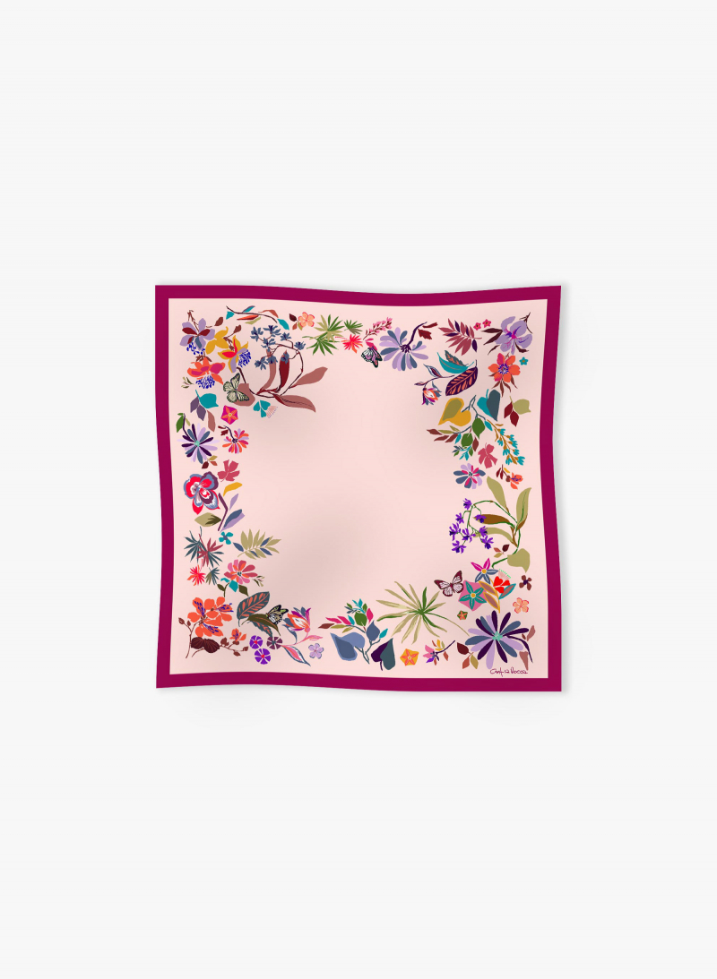 Tuch aus reiner Seide mit rosa Blumendruck