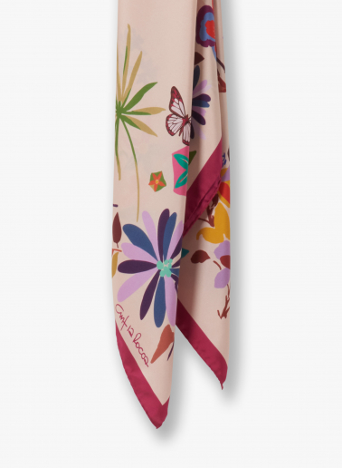 Pink pure silk scarf with floral pattern