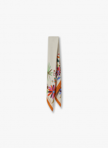 Yellow pure silk scarf with floral pattern
