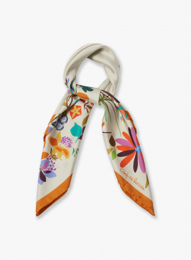 Yellow pure silk scarf with floral pattern