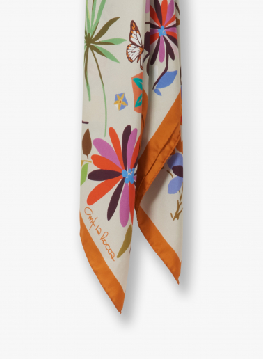 Yellow pure silk scarf with floral pattern