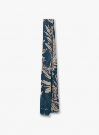 Maxi Schal aus Baumwolle und Leinen mit blau Blumendruck