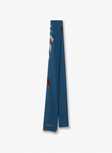 Maxi Schal aus Baumwolle mit stilisierten Blättern in blau