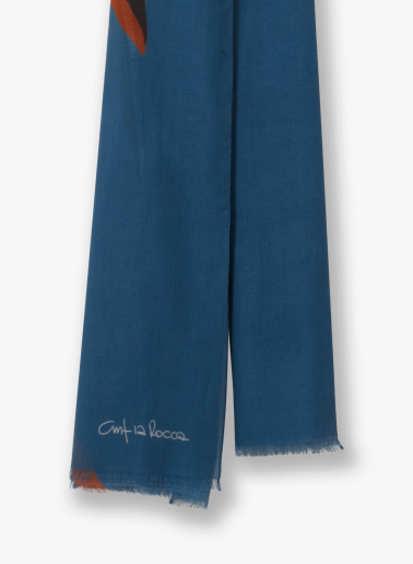 Maxi Schal aus Baumwolle mit stilisierten Blättern in blau