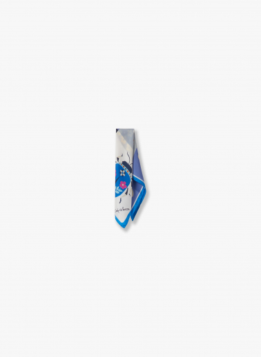 Small blue silk twill scarf with nature pattern