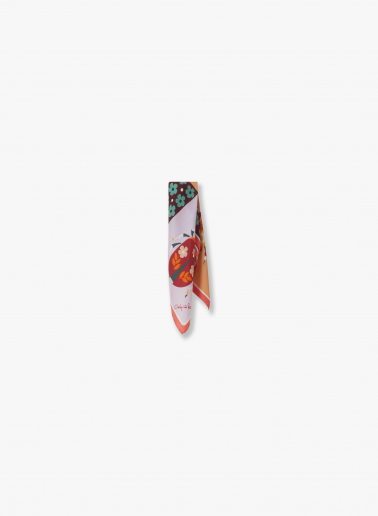 Small pink silk twill scarf with nature pattern