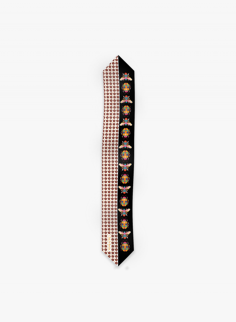 Black silk twill band with nature pattern