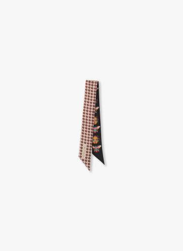 Black silk twill band with nature pattern