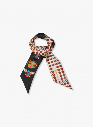 Black silk twill band with nature pattern