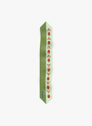 Green silk twill band with nature pattern