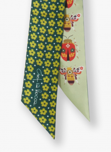 Seiden-Twill-Stirnband mit natürlichem Muster in grün