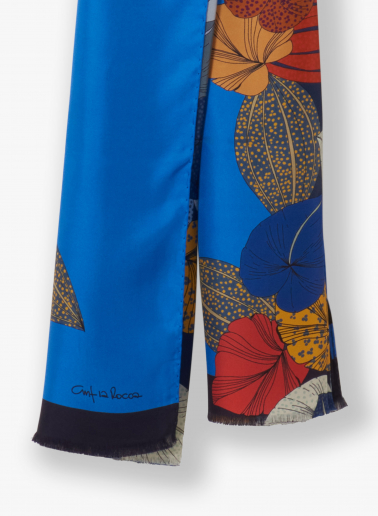 Gemustertes Tuch blau aus Seidentwill