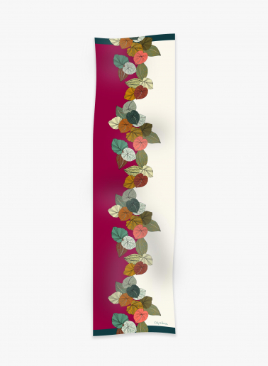 Pink twill silk scarf with stylized plant pattern