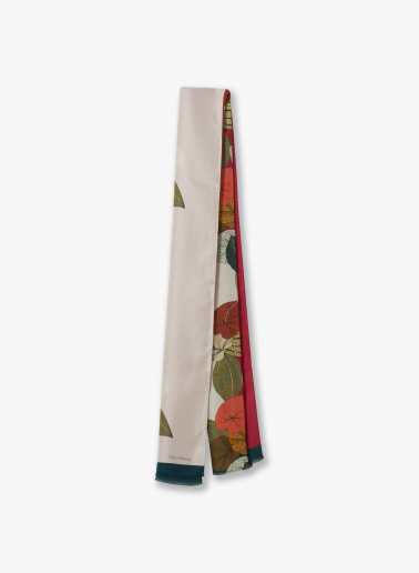 Pink twill silk scarf with stylized plant pattern