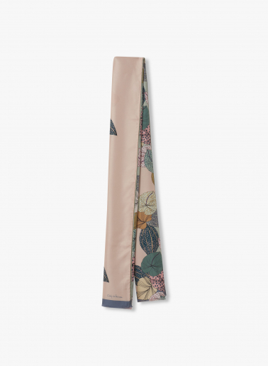 Grey twill silk scarf with stylized plant pattern