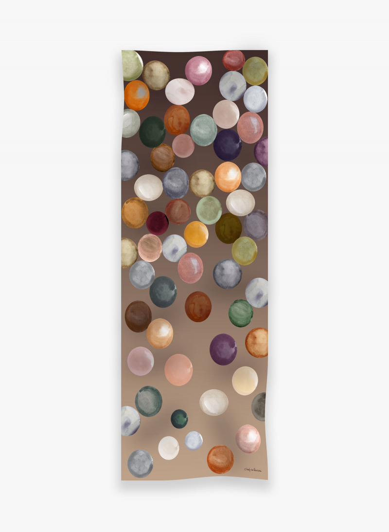 Maxi beige pure silk scarf with sphere pattern