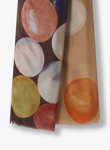 Maxi beige pure silk scarf with sphere pattern