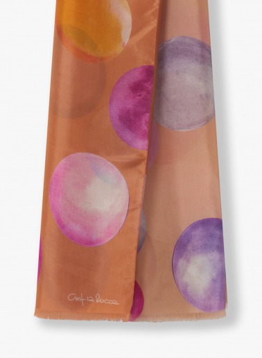 Maxi pink pure silk scarf with sphere pattern