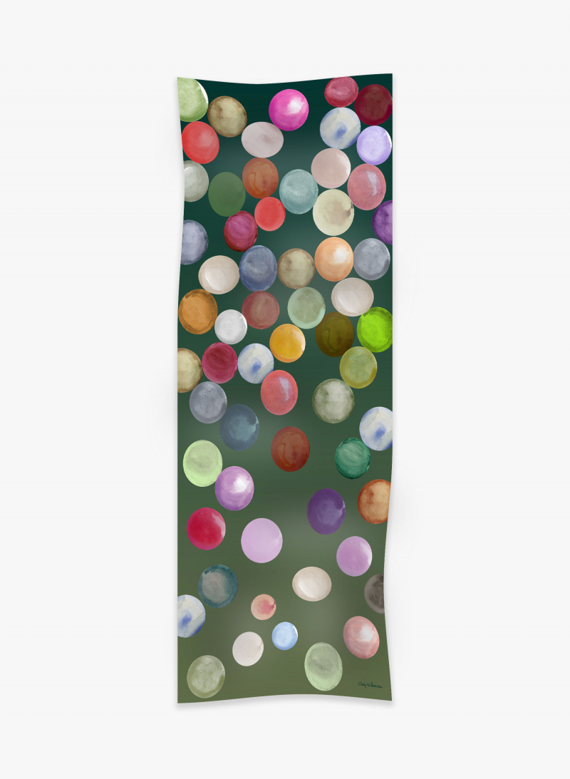 Maxi green pure silk scarf with sphere pattern