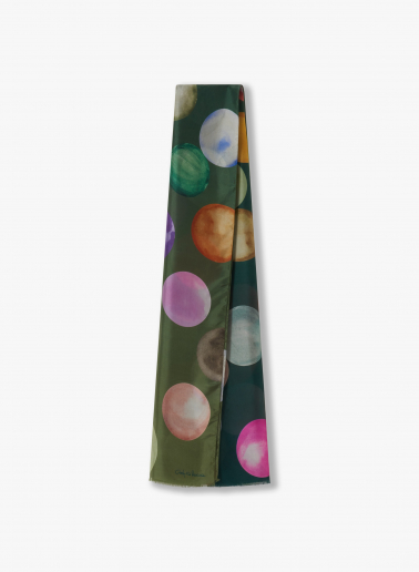 Maxi green pure silk scarf with sphere pattern
