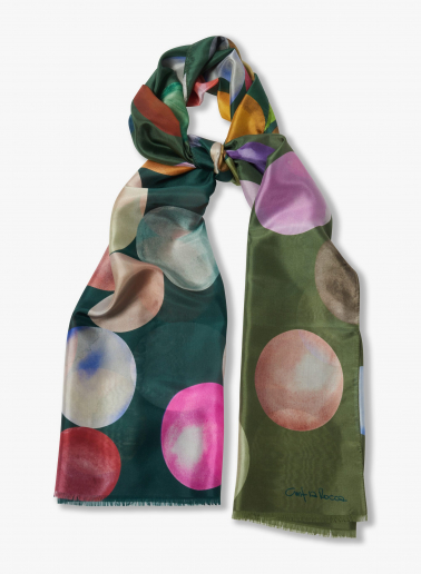 Maxi green pure silk scarf with sphere pattern