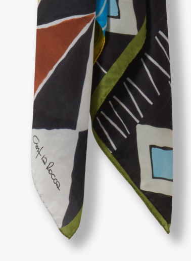 Black pure silk scarf with abstract nature pattern