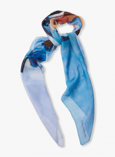 Seidenschal mit Aquarellblumenmuster in blau