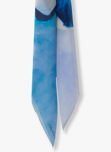 Seidenschal mit Aquarellblumenmuster in blau