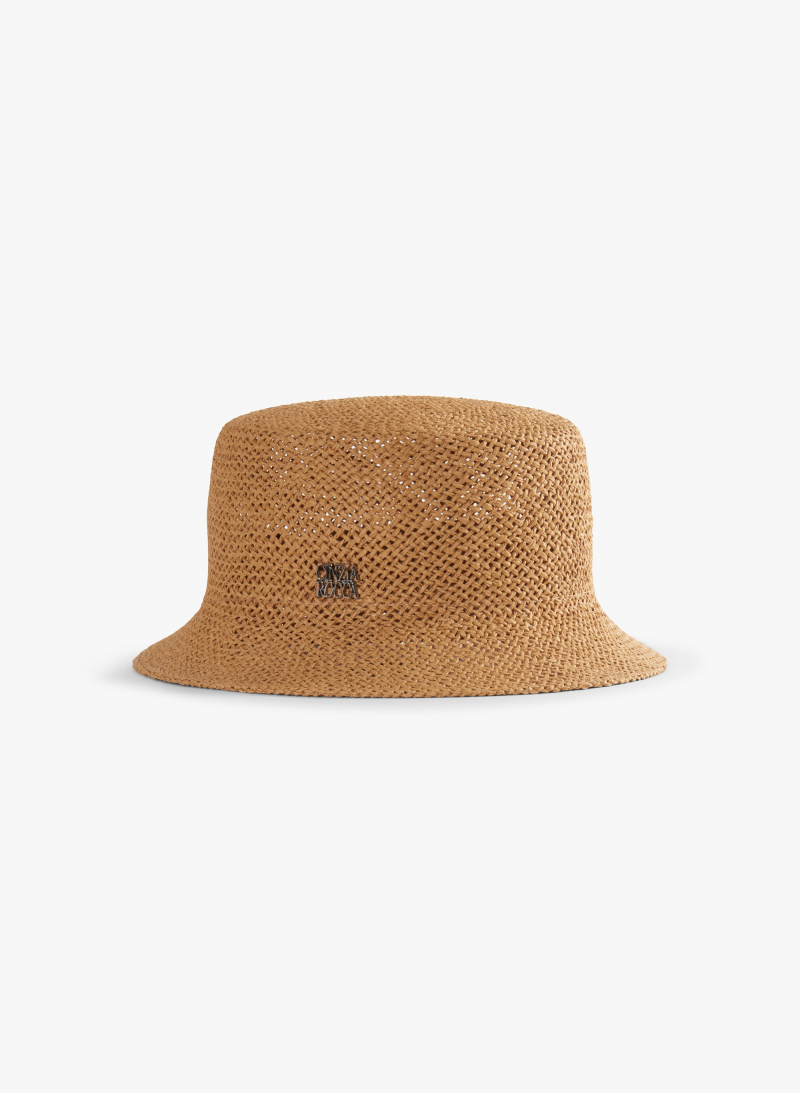 Camel straw bucket hat