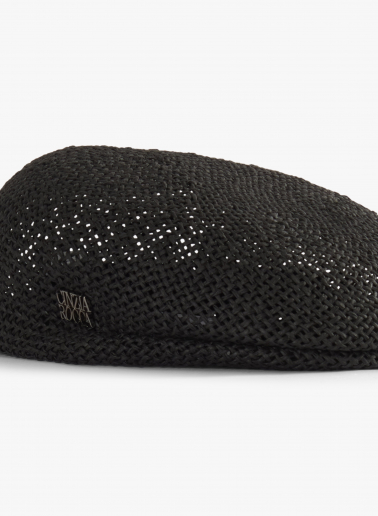 Black straw flat cap
