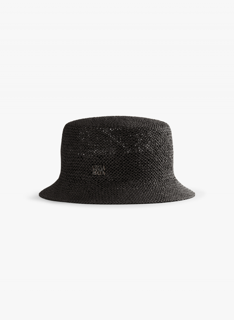 Black straw bucket hat