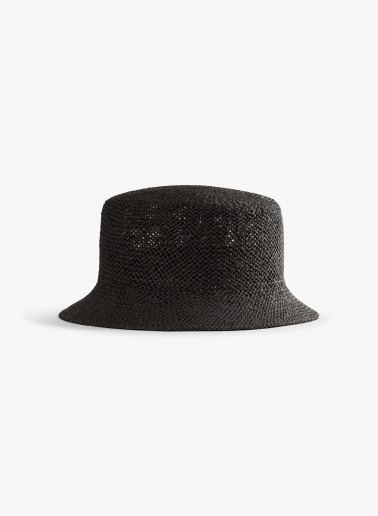 Black straw bucket hat