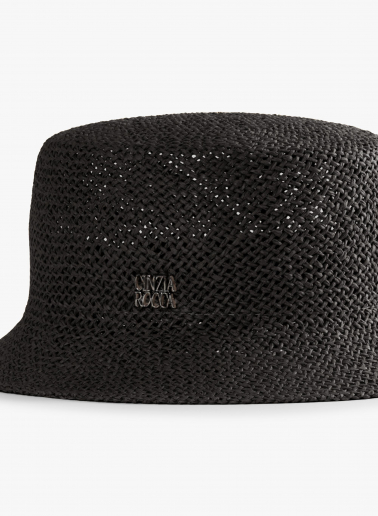 Black straw bucket hat